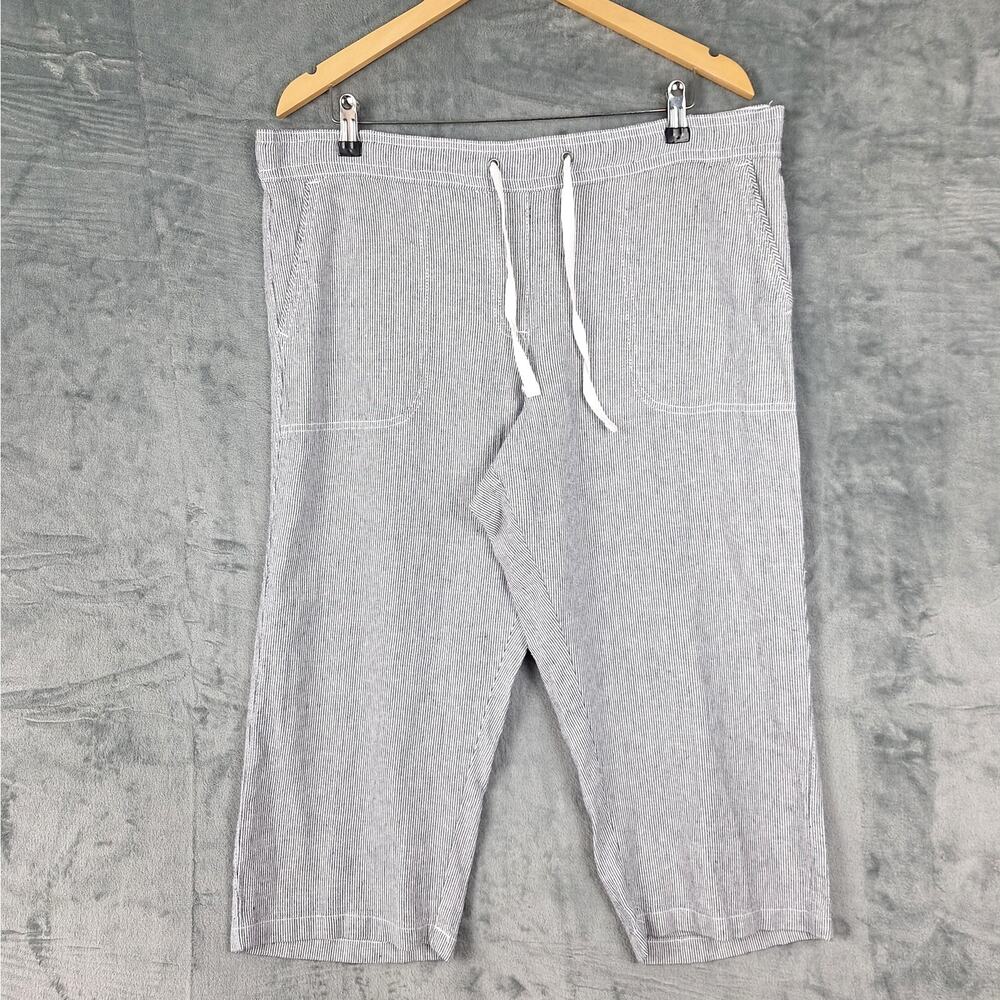 Womens Pants Large Linen Striped Boho Coastal Cropped Summer‎ Resort Wide Leg